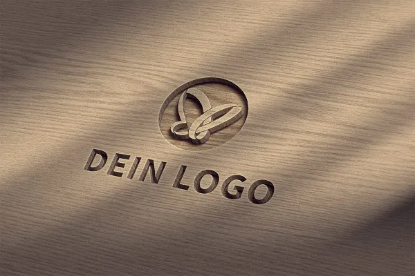 Photoshop-Mockup-skabelon til logoer: fordybet i træ