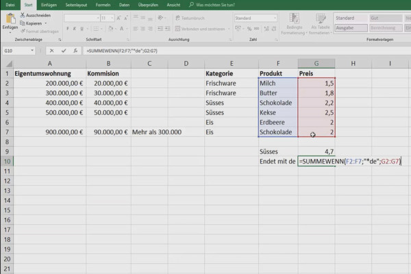 Excel tutorial: Pivot, charts and table design for clear data presentation - 5.8 Totaling by cell range criteria