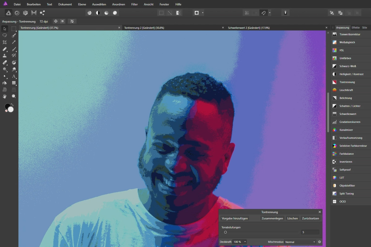 Affinity Photo-opplæring - Grunnleggende: 4.6 | Tone separasjon og terskelverdi.