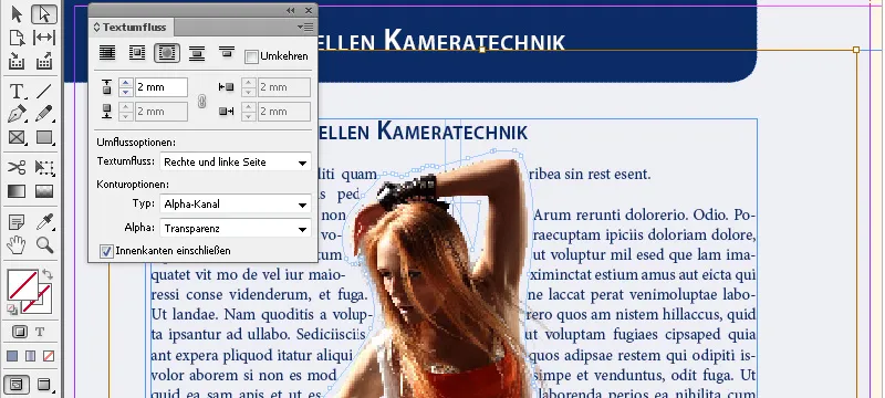 Teksto apvyniojimas programoje "InDesign