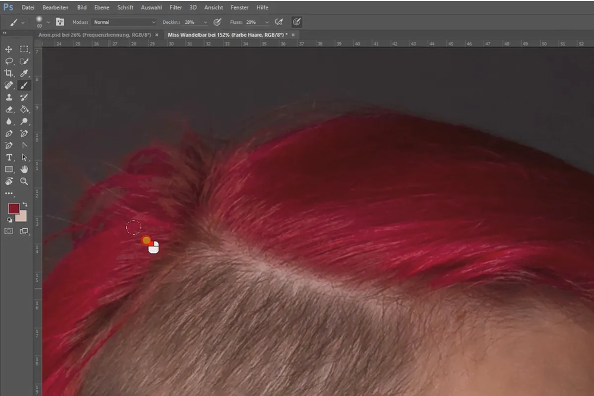 Frequenztrennung in Photoshop – 43 Haaransatz umfärben