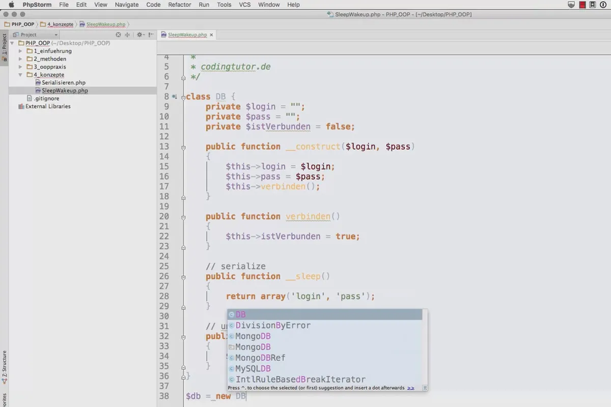 Objektorientert webprogrammering med PHP - 6.02 Sleep og WakeUp ved serialisering.