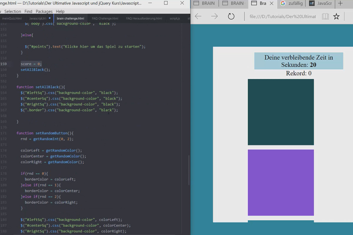 Den ultimata träningen för JavaScript och jQuery - 7.4 Hjärnspel: JS och jQuery, Del 2, Spelstart och Spel Slut