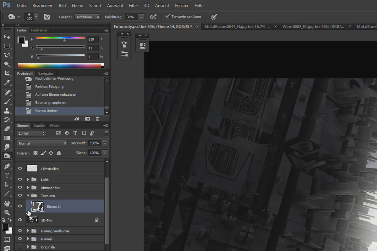 Cinema 4D kohtaa Photoshopin: II - 3.2. Valokuvatextuurien lisääminen