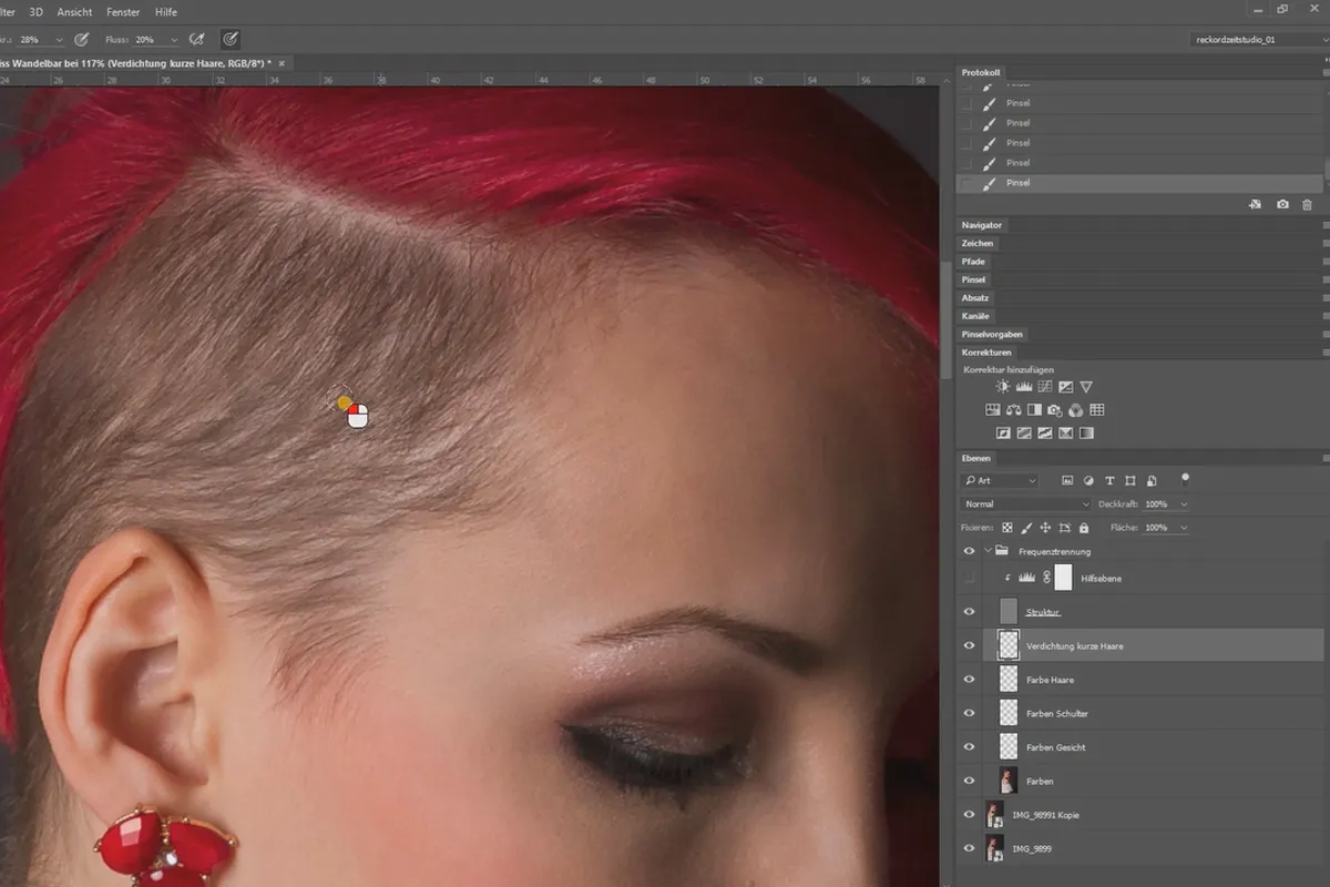 Frequenztrennung in Photoshop – 44 Verdichtung kurze Haare