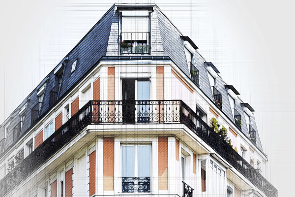 Acción de Photoshop "Arquitectura": aspecto de boceto para edificios y habitaciones