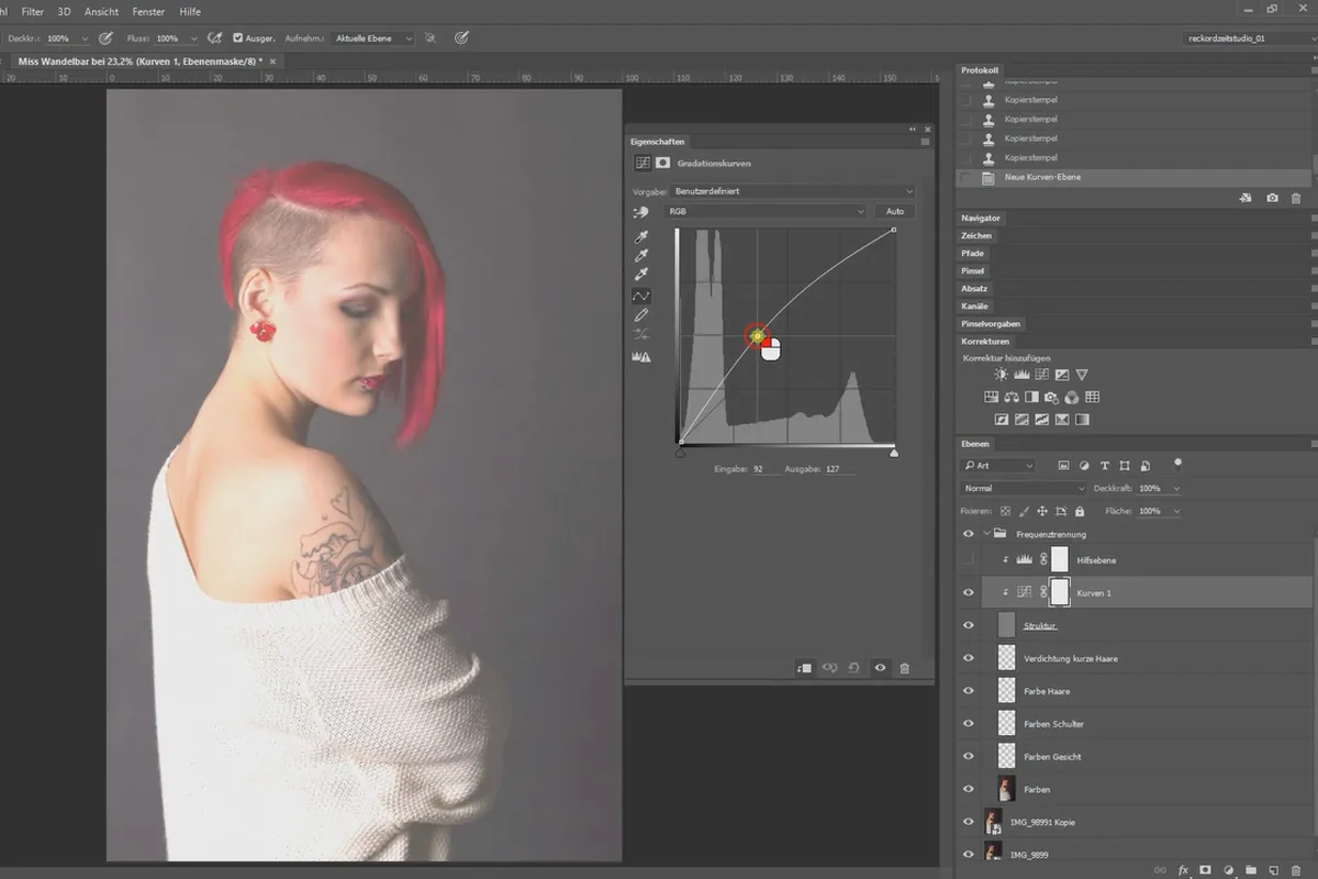 Separazione delle frequenze in Photoshop - 45 Dodge and Burn spalle e corpo