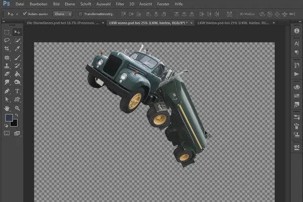 Photoshop-Composing - Die Sturmtänzer - Teil 12: LKW zusammenfassen und Fahrzeuge platzieren