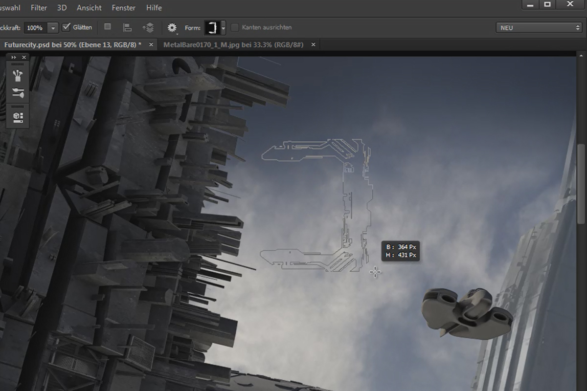Cinema 4D kohtaa Photoshopin: II - 3.4. Muotojen täydentäminen käyttämällä mukautettuja muotoja
