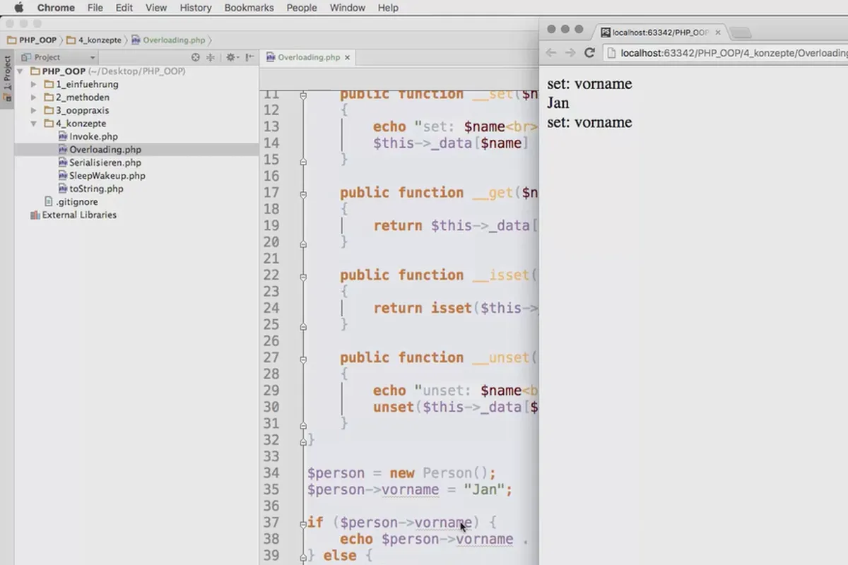 Objektorientert web-programmering med PHP - 6.05 Overlasting med get, set & Co.