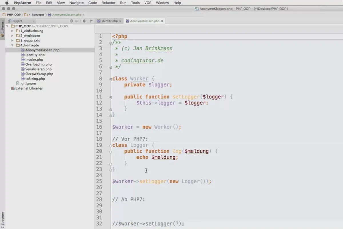 Objektorientert webprogrammering med PHP - Bruk av anonyme klasser 6.07