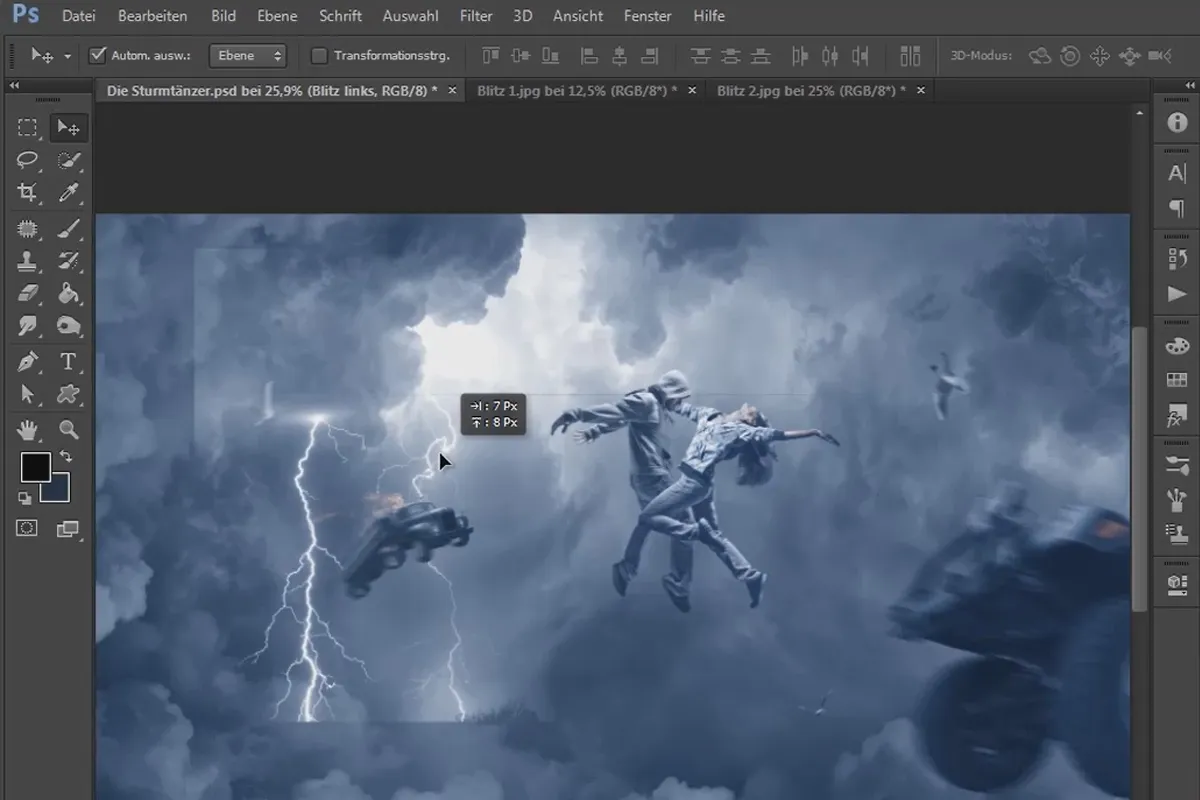 Photoshop-컴포지션 - 폭풍 댄서 - 파트 15: 구름속에 번개 배치 및 최적화