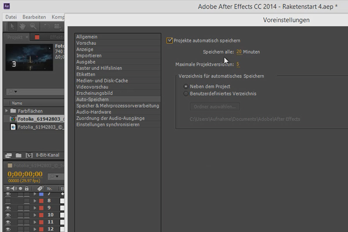 Tips och tricks för arbetsflödet i After Effects: Auto-spara