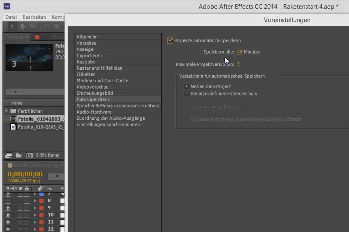 Tipps und Tricks zum Workflow in After Effects: Auto-Speichern