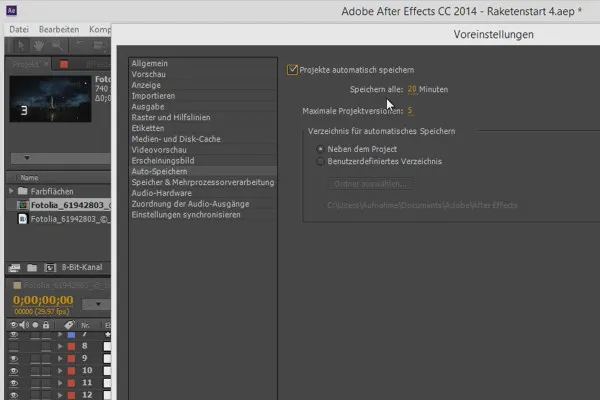 Tipps und Tricks zum Workflow in After Effects: Auto-Speichern