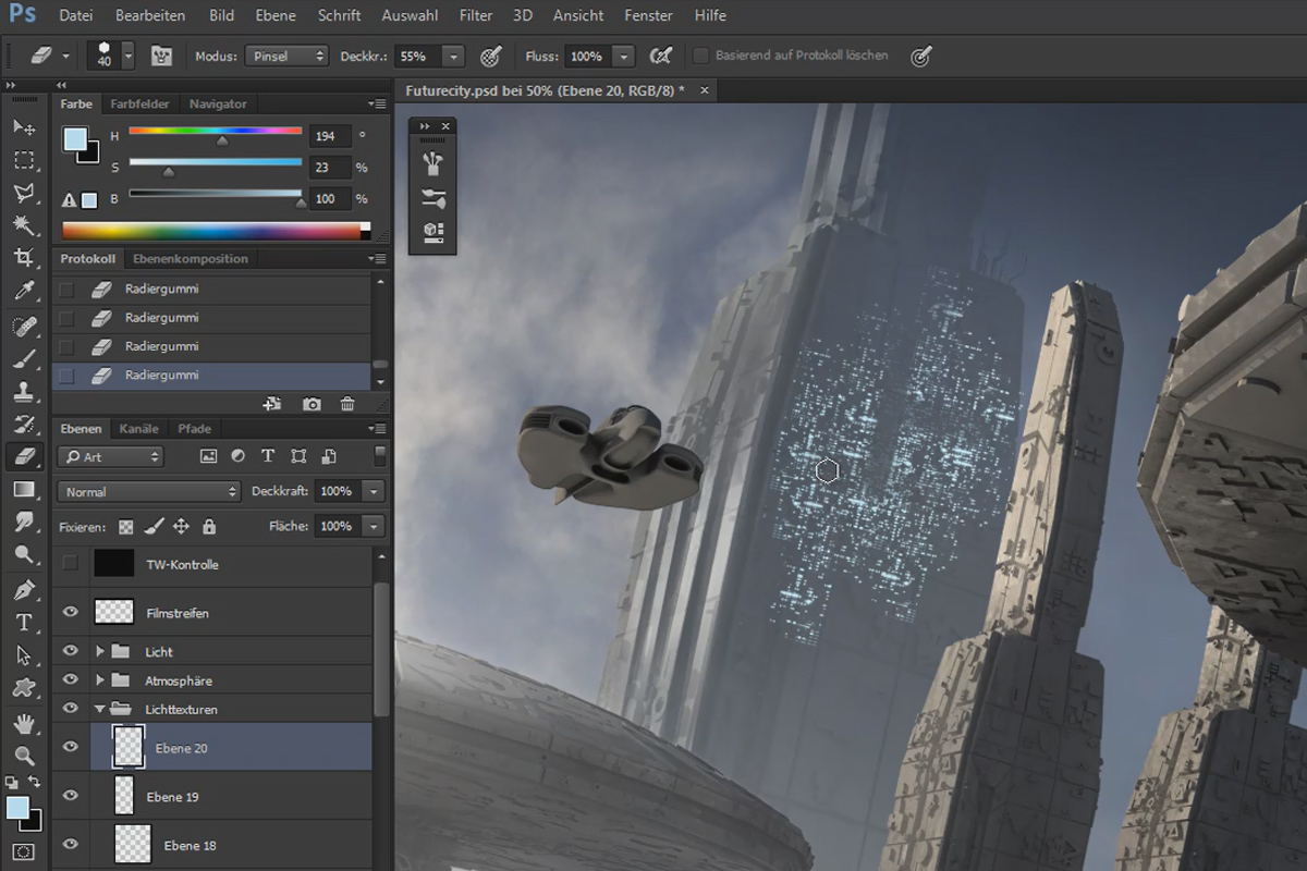 Cinema 4D kohtaa Photoshopin: II - 4.3. Valoefektien luominen mukautetuilla siveltimillä