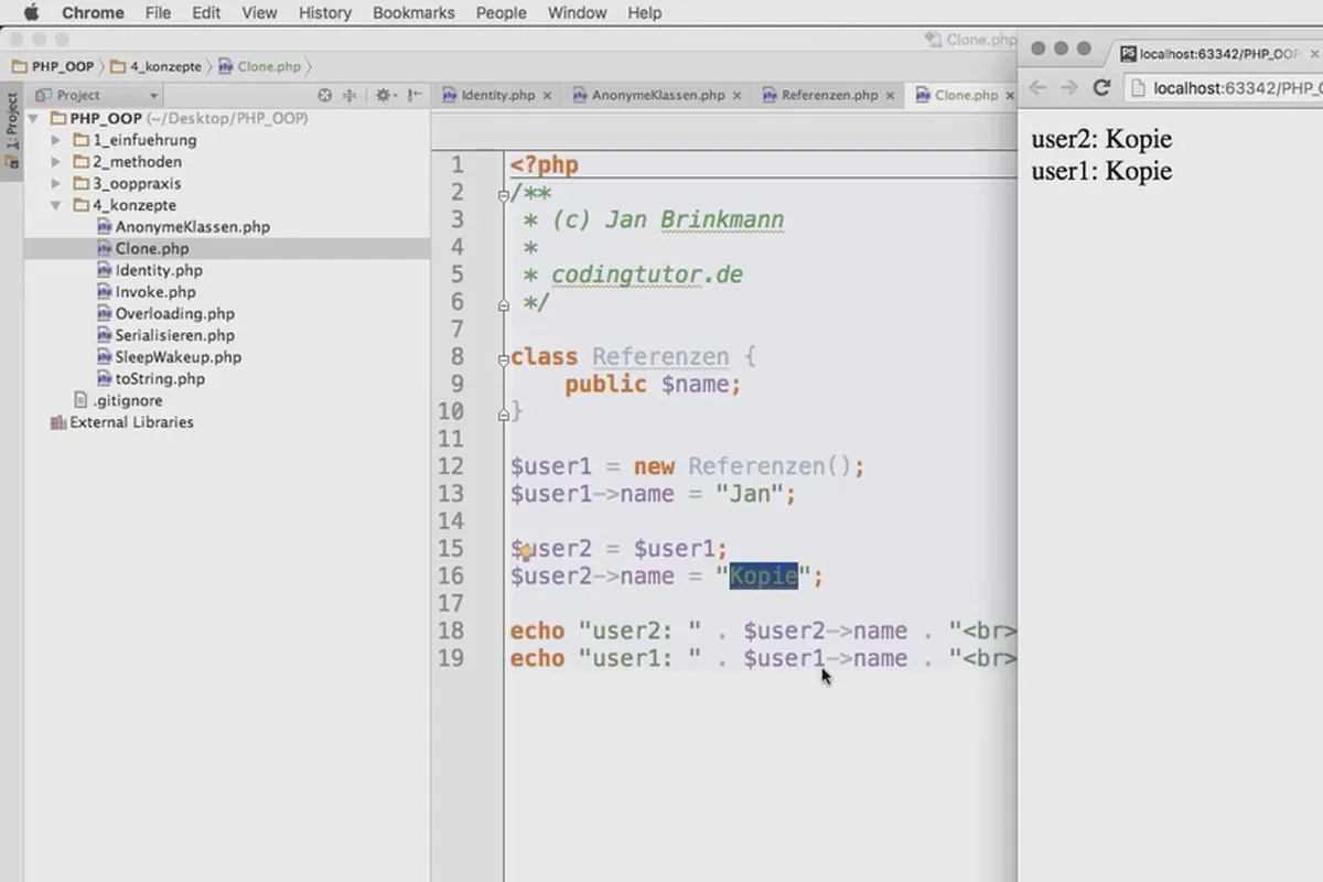 Objektorientert webprogrammering med PHP – 6.08 Duplisere objekter