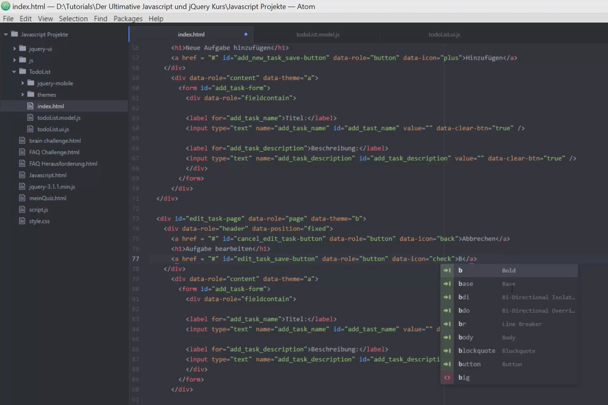 Den ultimata träningen för JavaScript och jQuery - 8.5 Att göra-lista: Redigera listelement, Grundläggande.