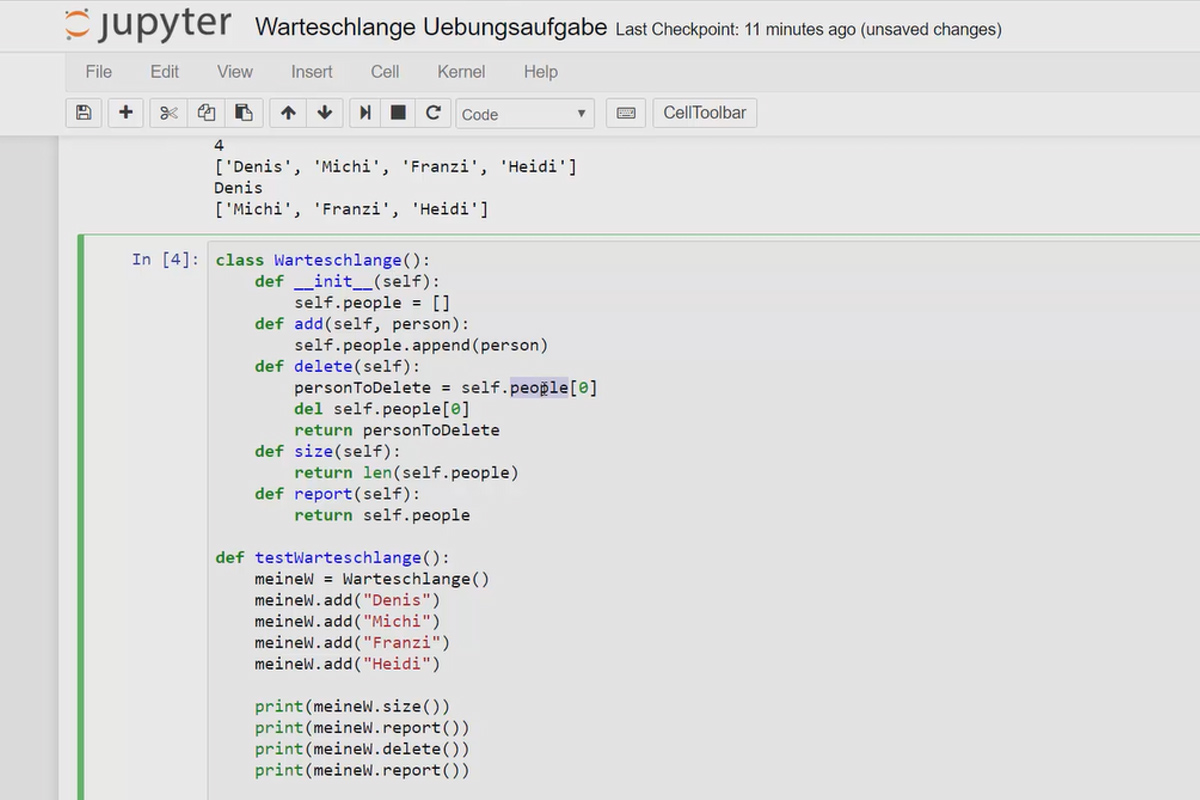 Python-programmering för nybörjare - 49 övningsuppgift: kö]]></svar>