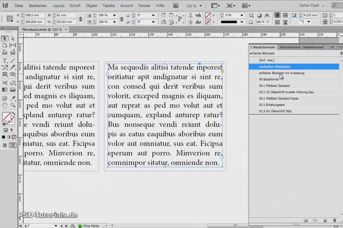 Bloko lygiavimas „InDesign“ programoje