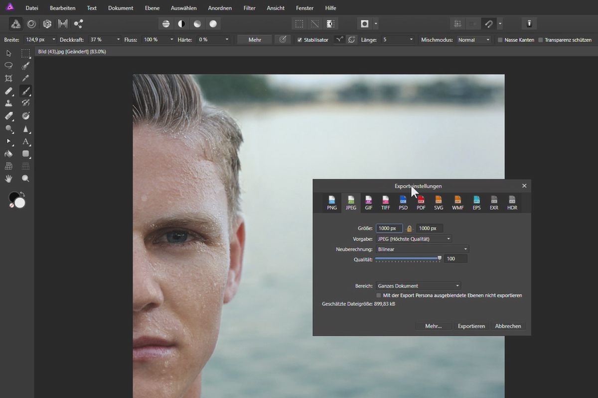 Affinity Photo-opplæring - Grunnleggende: 5.1 | Optimalisering og lagring av profilbilde