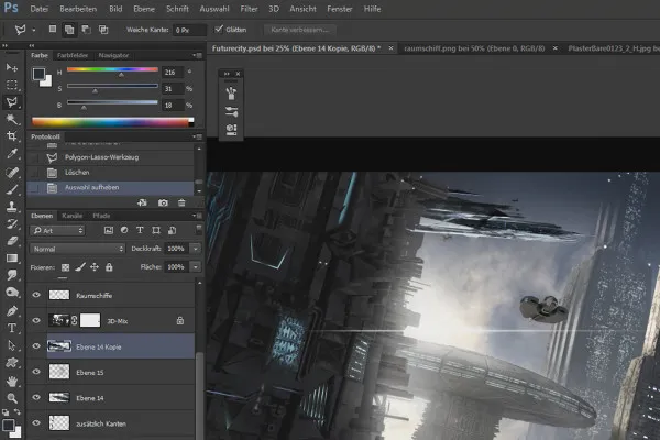 Cinema 4D meets Photoshop: II - 4.5. Raumschiffe klonen und hinzufügen