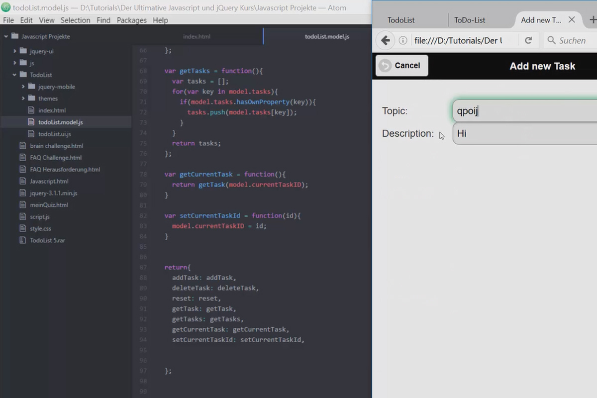 Den ultimata träningen för JavaScript och jQuery - 8.7 Att göra-lista: Implementering av datastrukturen i gränssnittet