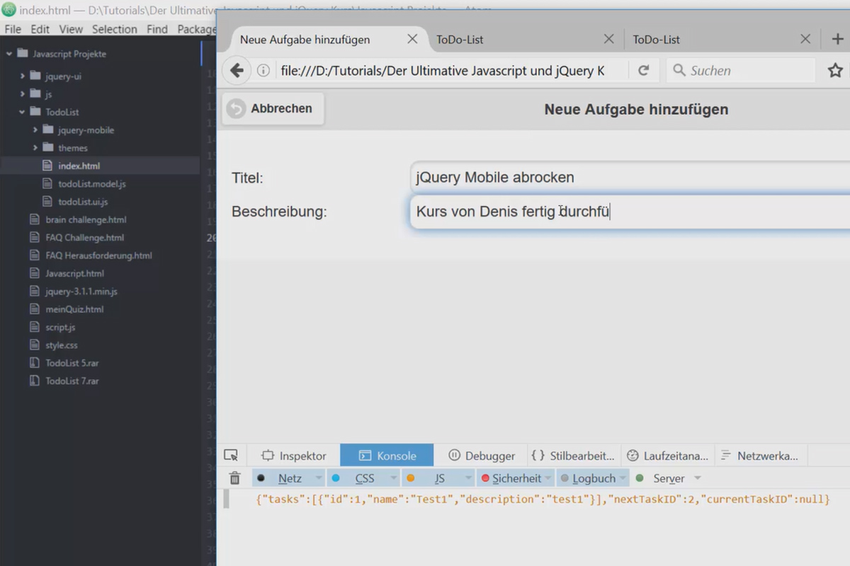Det ultimata träningspasset för JavaScript och jQuery - 8.8 Att göra-lista: Felåtgärdande och permanent spara