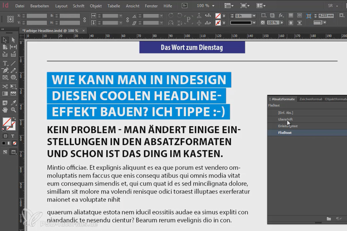 Colored headline effects via the formats