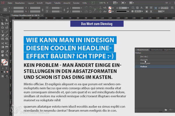Colored headline effects via the formats