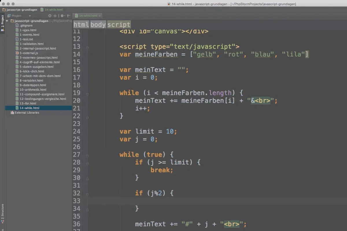 Grundlagen JavaScript – 14 while-Schleifen