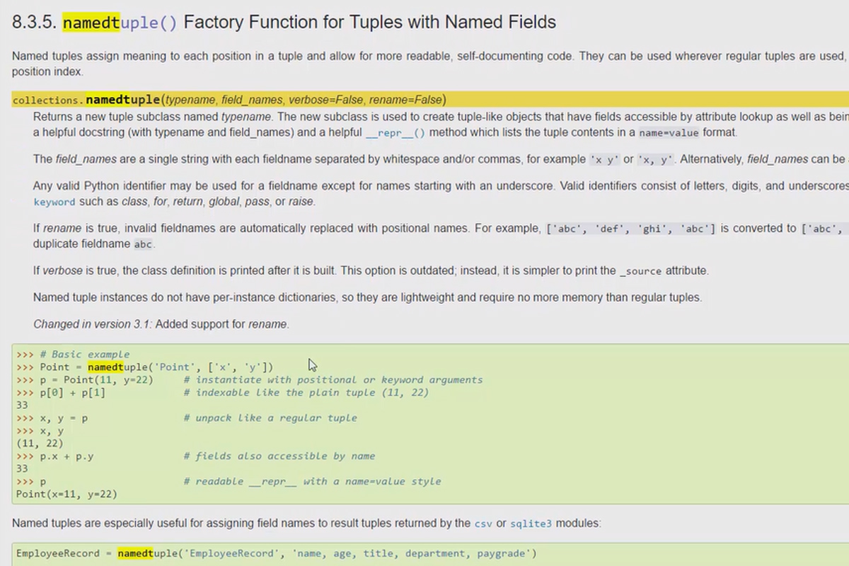 Python-programmering för nybörjare - 53 namngivetupler