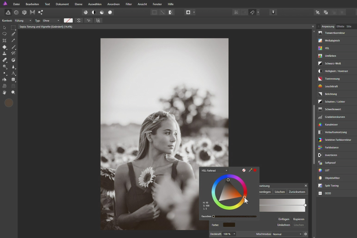 Affinity Photo-opplæring – Grunnleggende: 5.4 | Sepia-tone med vignett.