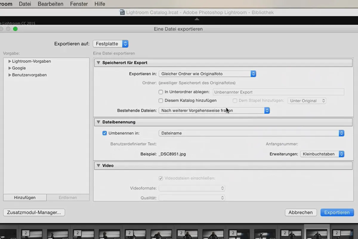 Lightroom für Einsteiger und Aufsteiger: 12 - Export - 12.1 - Einstellungen