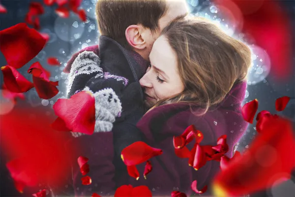 Acțiunea Photoshop "Romantic Love Frenzy": Bokeh & petale de trandafir