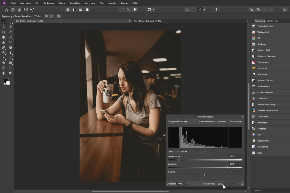 Affinity Photo-opplæring - Grunnleggende: 5.5 | Justere kontrasten i bildet