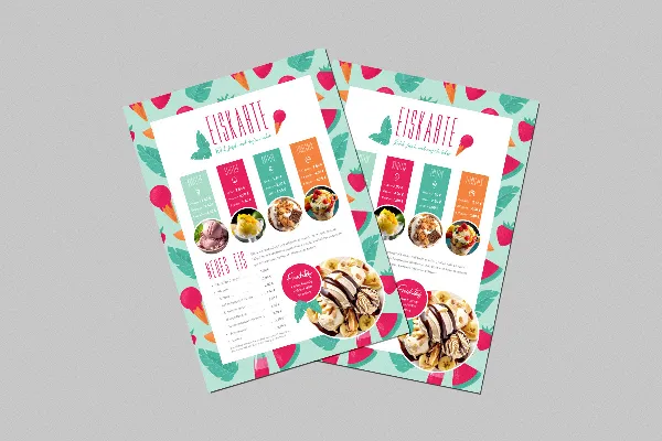 Modello di menu gelato fruttato per InDesign, Photoshop, Affinity Publisher, Affinity Photo e Word