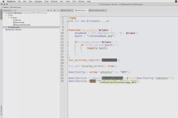 Objektorientert webprogrammering med PHP - 8.04 Factory: Minimer avhengigheter
