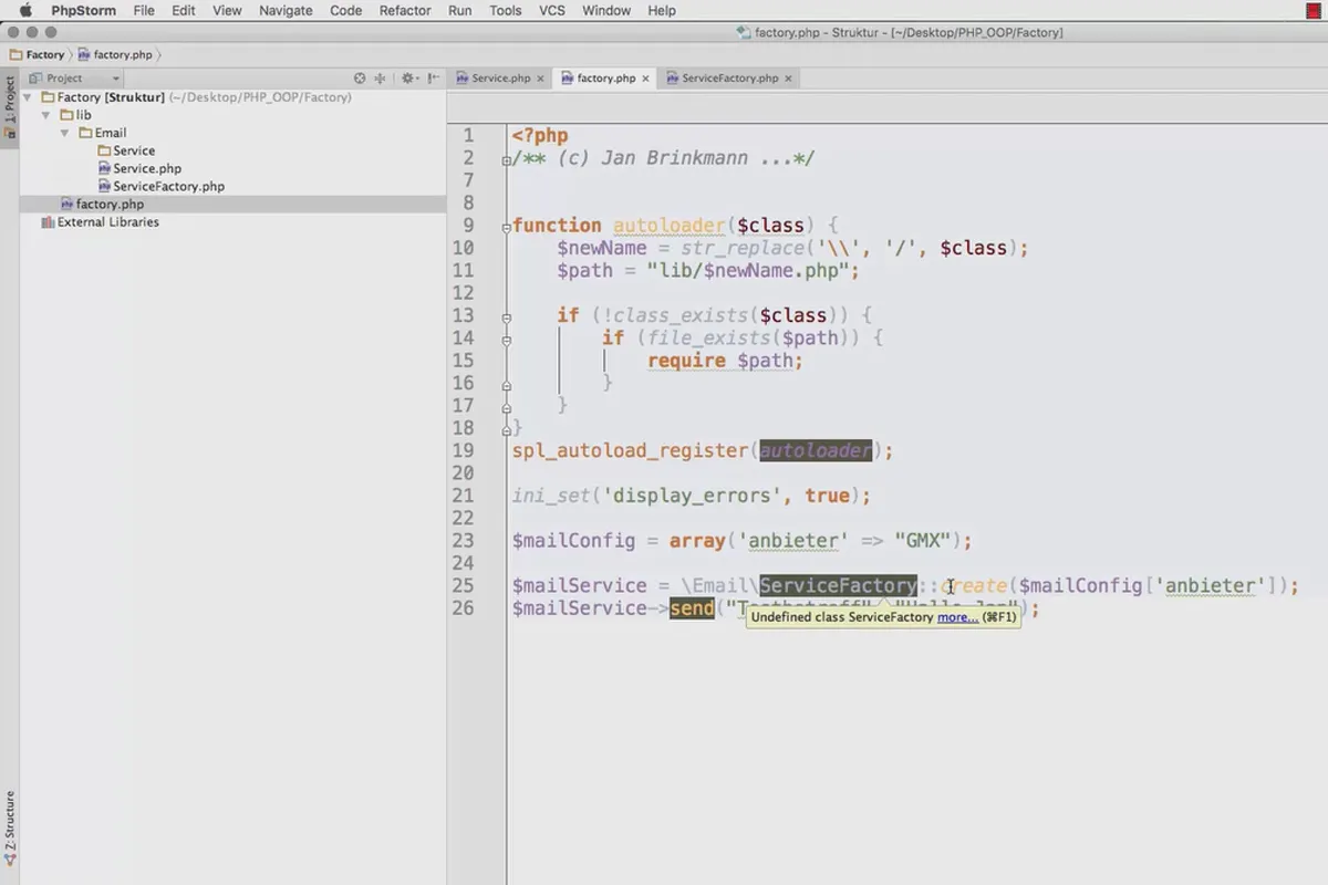 Objektorientert webprogrammering med PHP - 8.04 Factory: Minimer avhengigheter