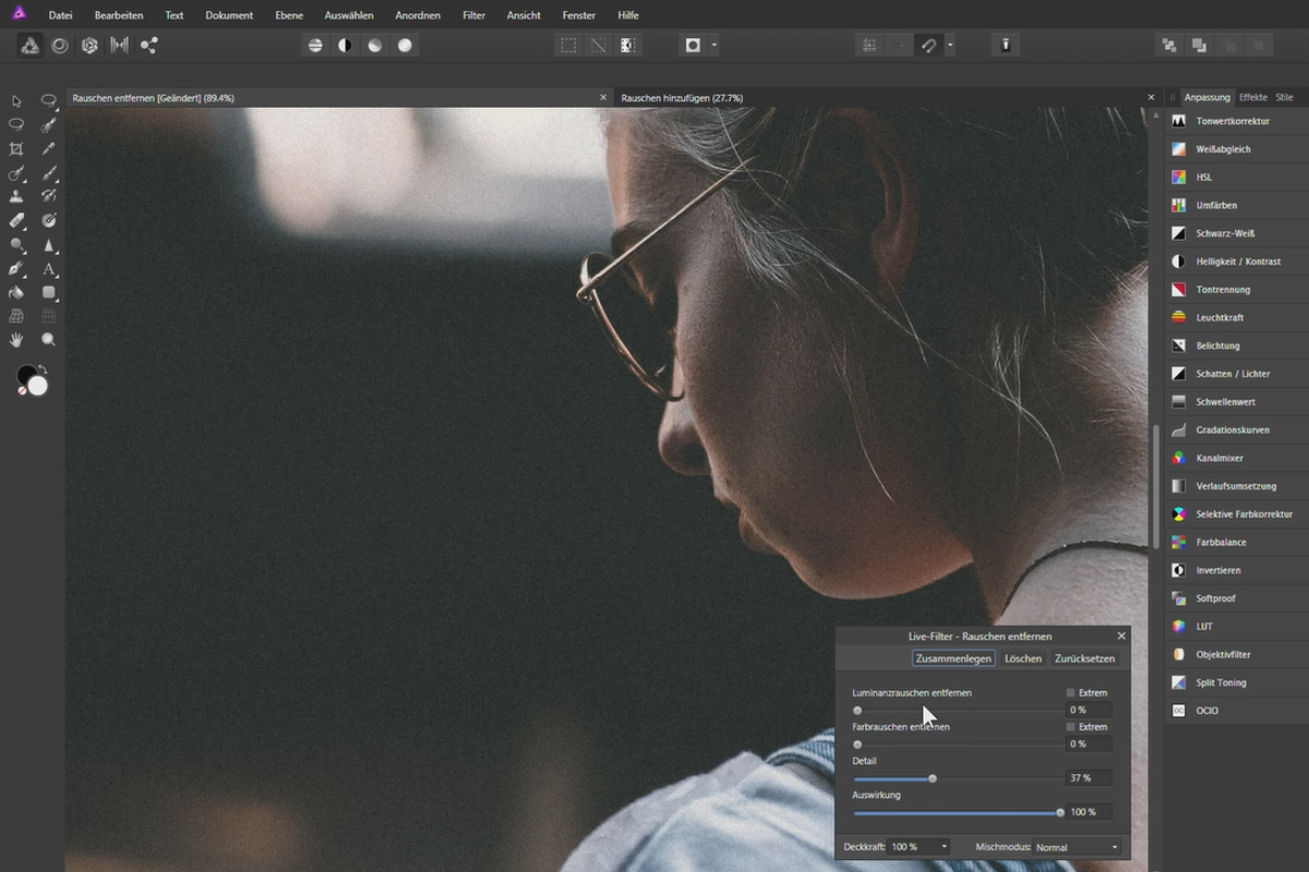 Affinity Photo-opplæring – Grunnleggende: 5.11 | Fjerne eller legge til støy