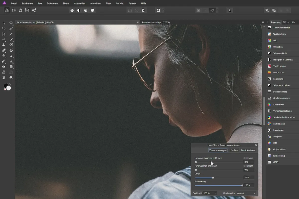 Affinity Photo-Tutorial – Grundlagen: 5.11 | Rauschen entfernen oder hinzufügen