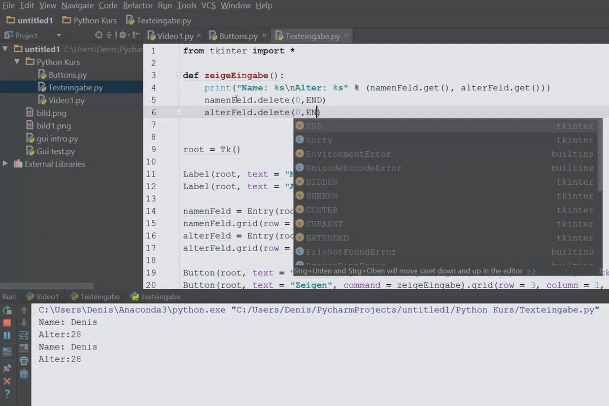 Yeni başlayanlar için Python programlama - 61 giriş alanı ile Entry