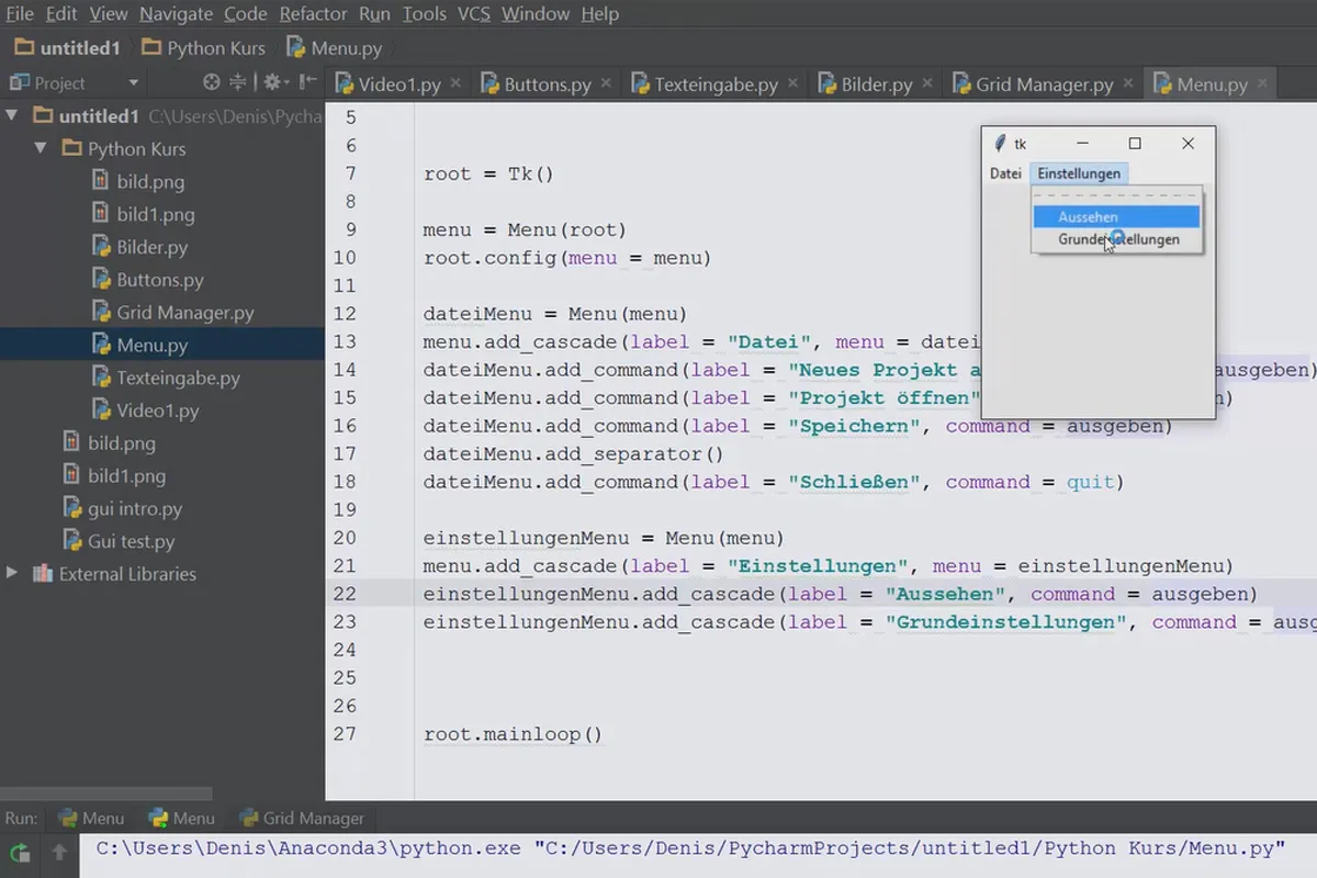 Python programlama için başlangıç kılavuzu - 64 menü çubuğu ve açılır menü oluşturma