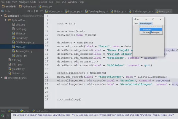 Python programlama için başlangıç kılavuzu - 64 menü çubuğu ve açılır menü oluşturma