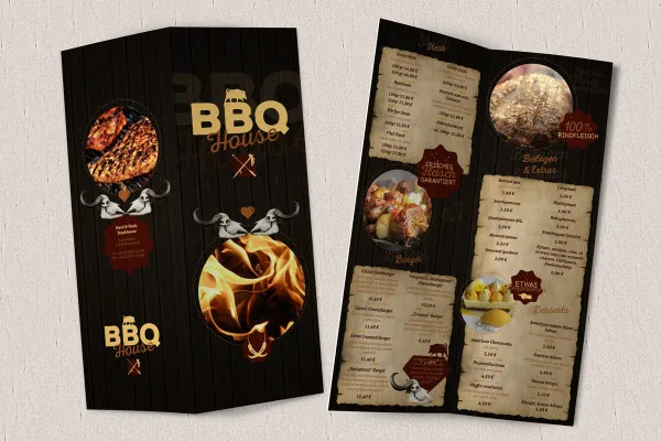 Template mockup Photoshop untuk kartu lipat A4 4 sisi dalam format potrait.