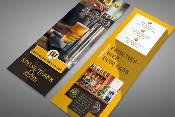 Template mockup Photoshop untuk flyer setengah halaman DIN-A4 dwi sisi - varian 1.