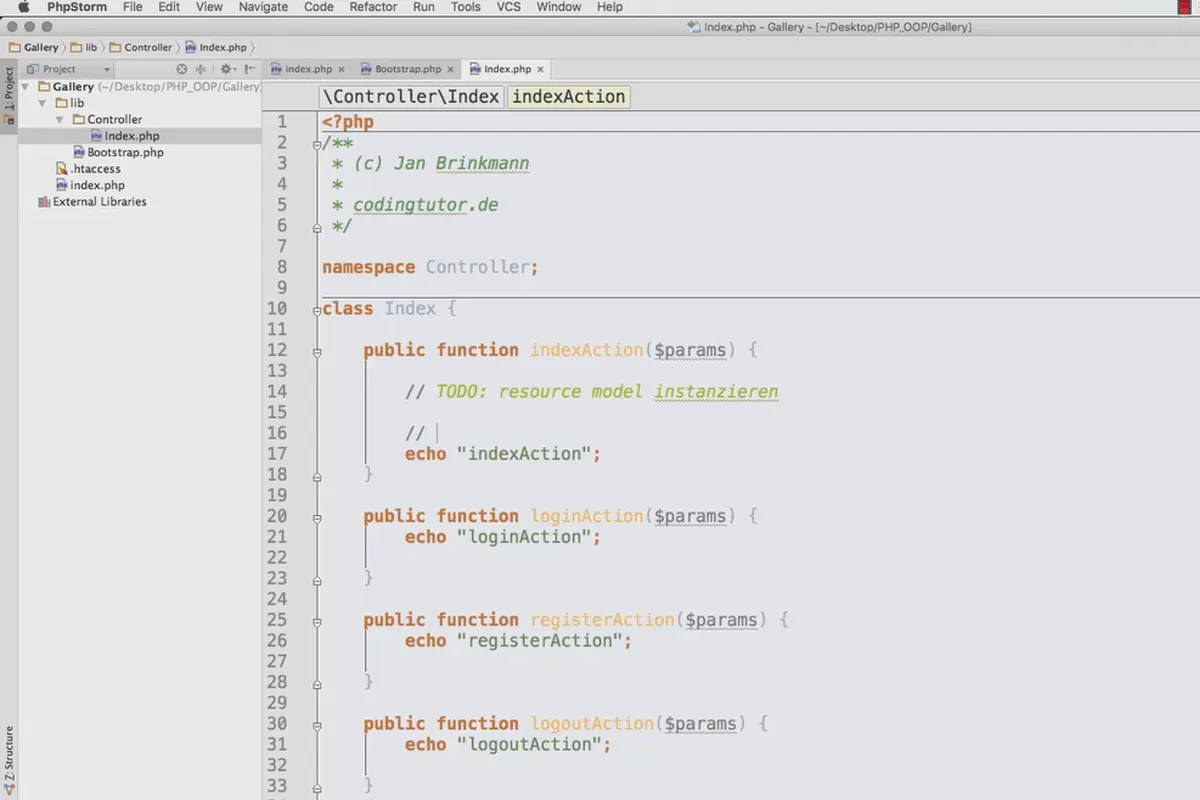 Objektorientert web-programmering med PHP - 9.06 Den første kontrolleren og en handling.