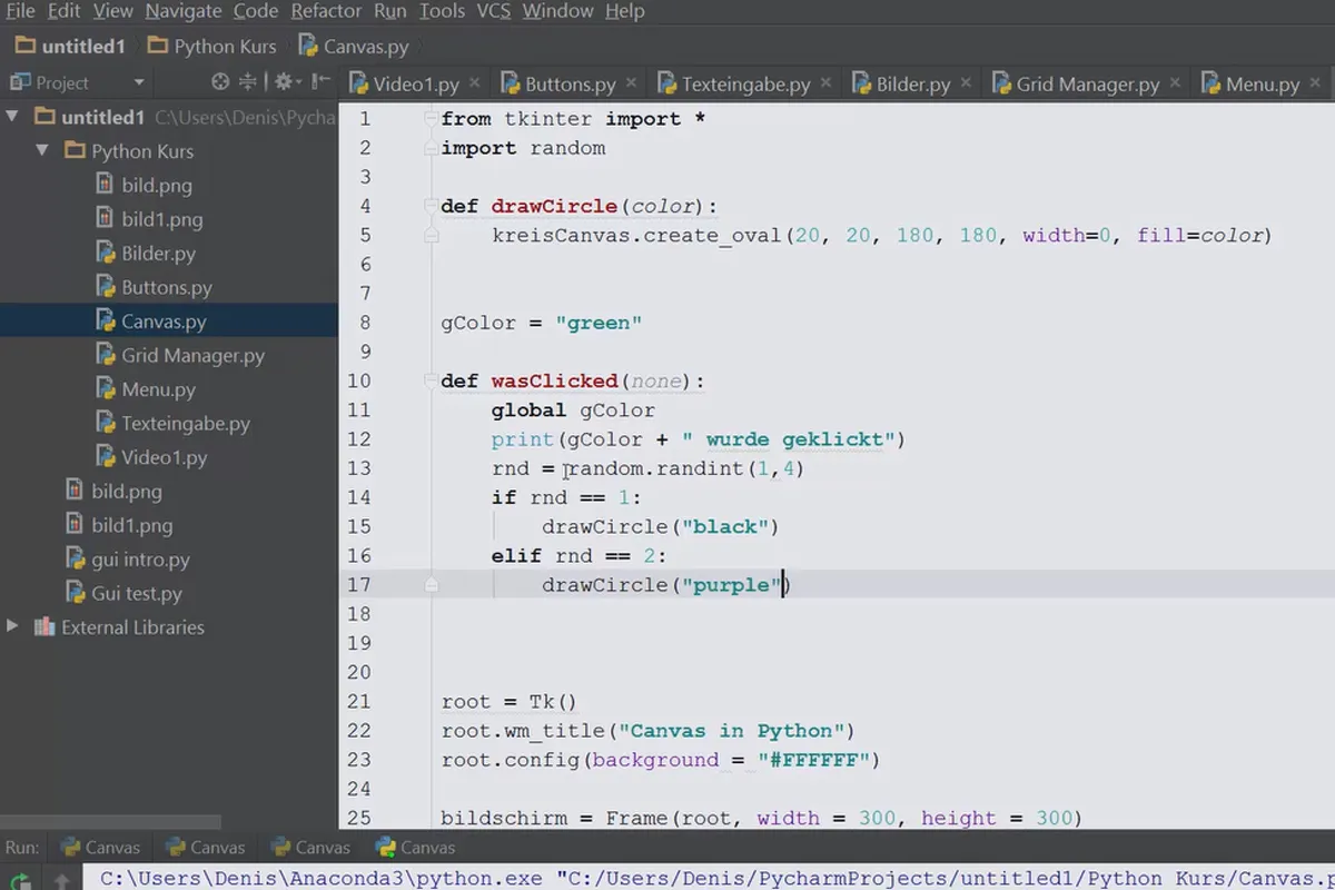 Python programlama için başlangıç ​​seviyesi - GUI ve Canvas üzerine 66 alıştırma.
