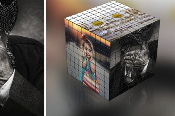 Photoshop-handling: Rubiks kube med 100 brikker per flate