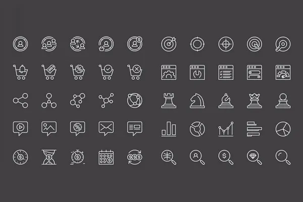 100 Web-Icons für Marketing & SEO in Weiß